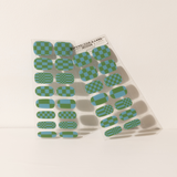 Teal & Green Checkerboard - Gel Nail Strips